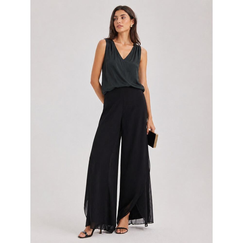 Vintage J.R. Nites Black Wide Leg Pants Sheer Split Hem USA 10